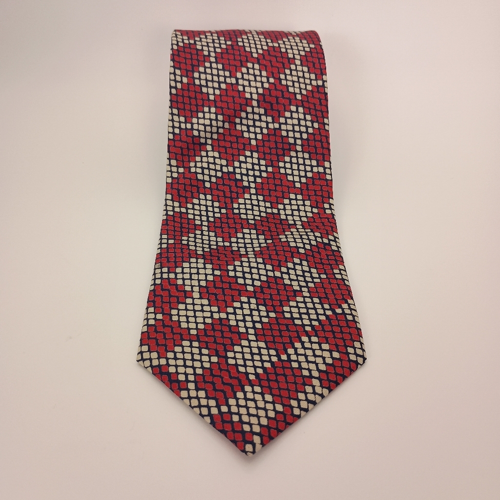 Unbranded‎ Mens Tie 100% Thai Silk Checkered Red Grey Knitted Look - Picture 3 of 8